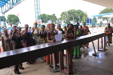 Greater Lakes Women Refugee Association in Zambia (GWRAZ) greet Dr Susanna J Dodgson at Lusaka airport on Mar 06, 2016